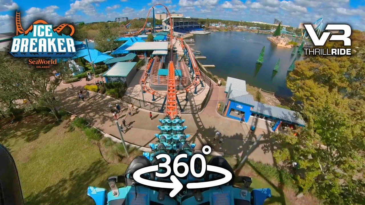 ICE BREAKER onride POV 360° ❄️ SeaWorld fast VR Epic Roller Coaster Premier Rides