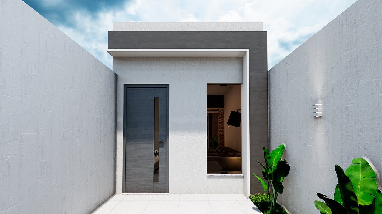 Casa pequena e moderna em L - Projeto 3D