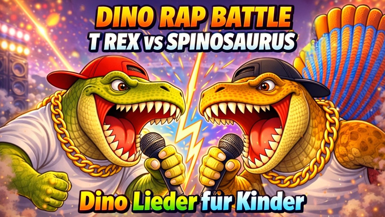 Dino Rap 🦖T Rex vs Spinosaurus Battle Rap 🎤 Dino Lieder für Kinder 🎶 Das ultimative Dino-Duell! ⚡