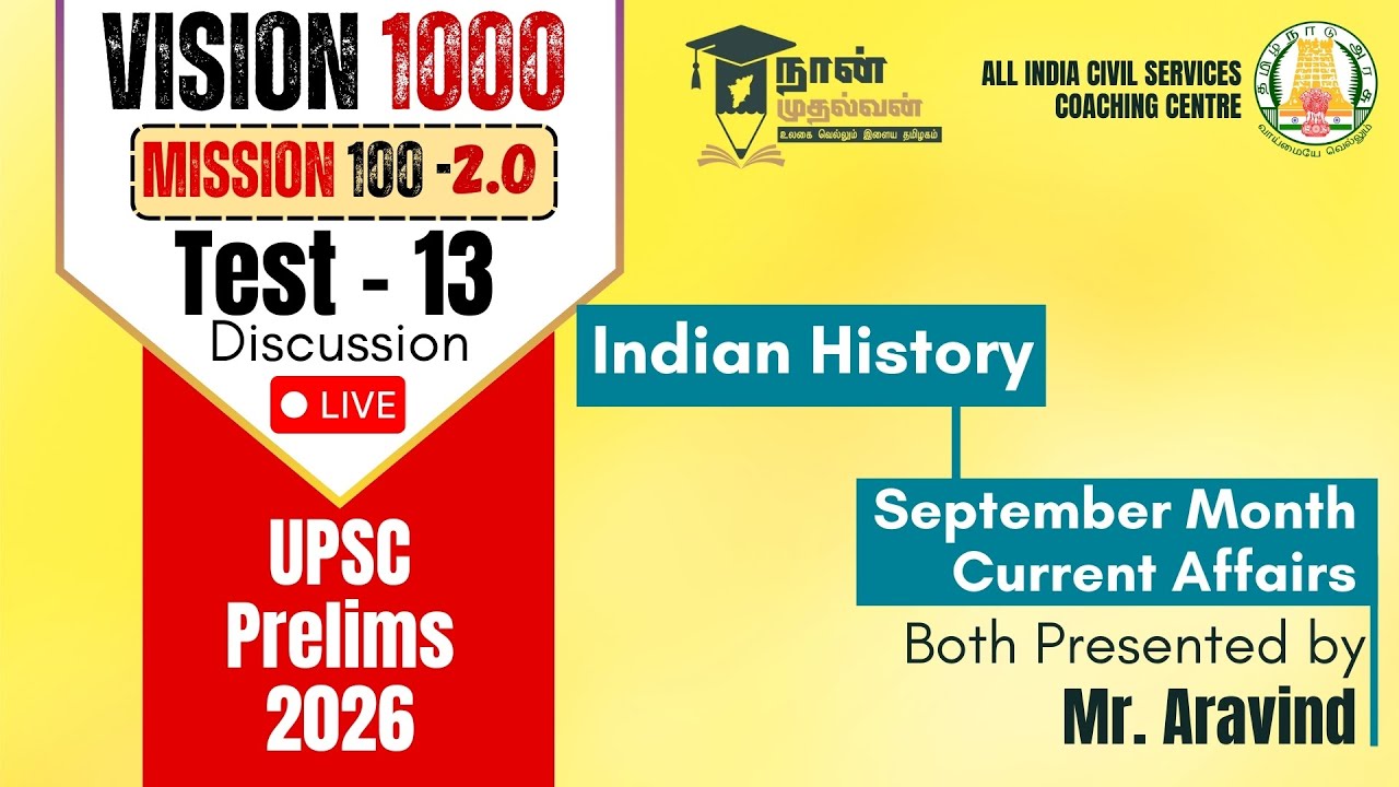 Test 13 | Indian History and September Current Affairs both Presented by Mr. Aravind sir