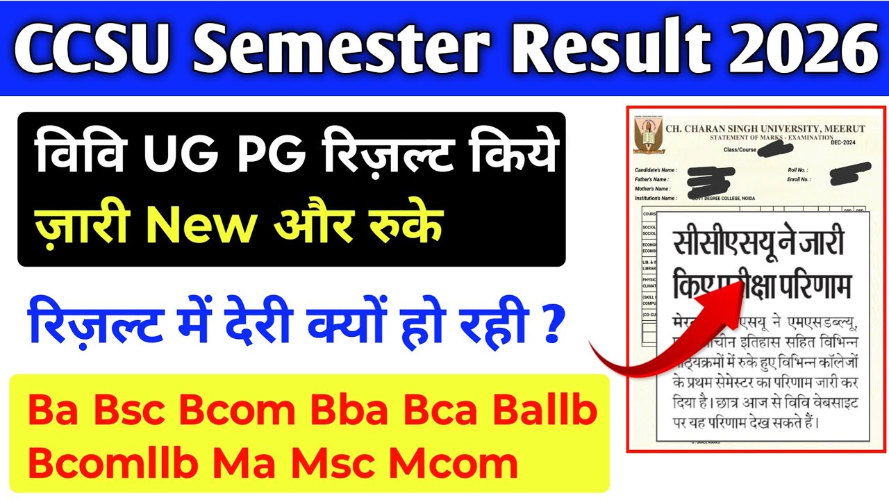CCSU Semester Result 2026 📝 | UG PG New Update + कब आएंगे बाकी Result?