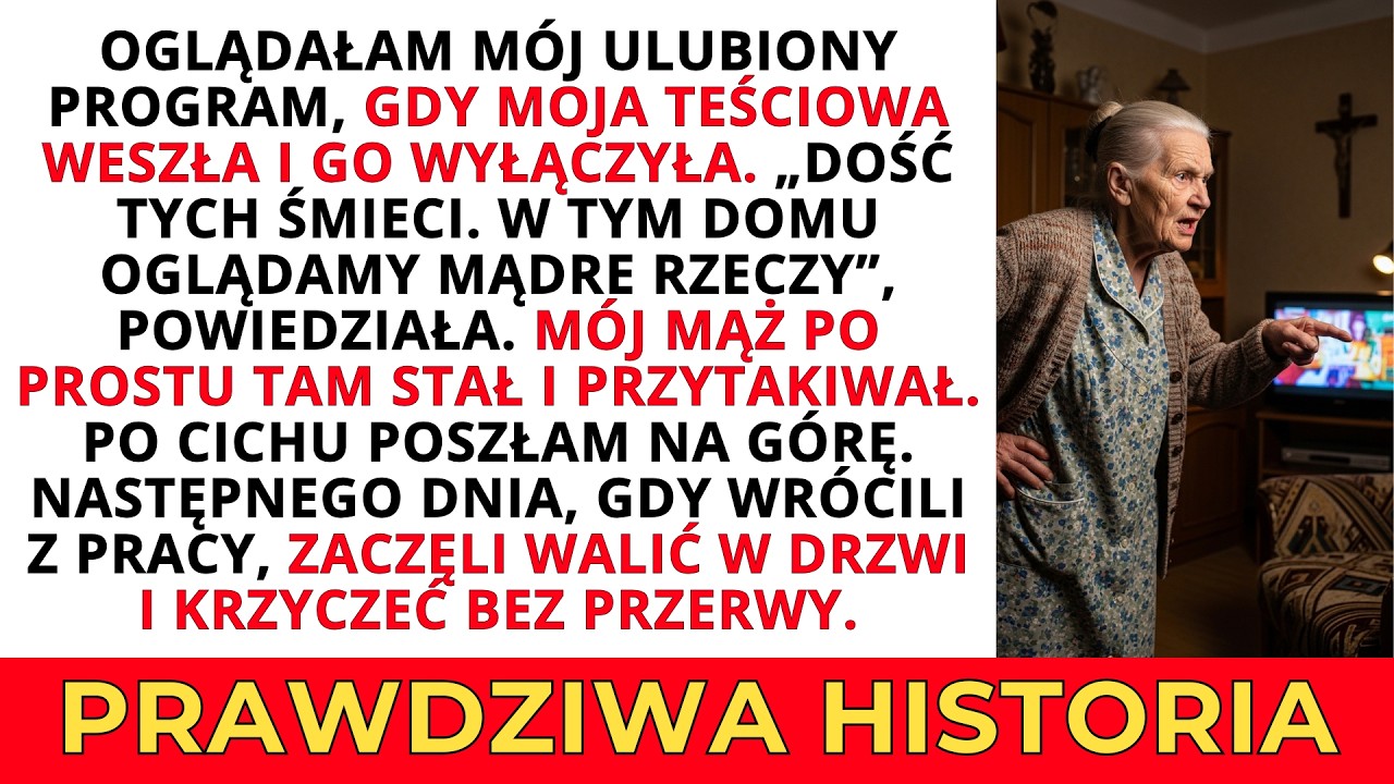 Oglądałam swój program, gdy teściowa wyłączyła telewizor. „Dość tych śmieci”. Następnego dnia...