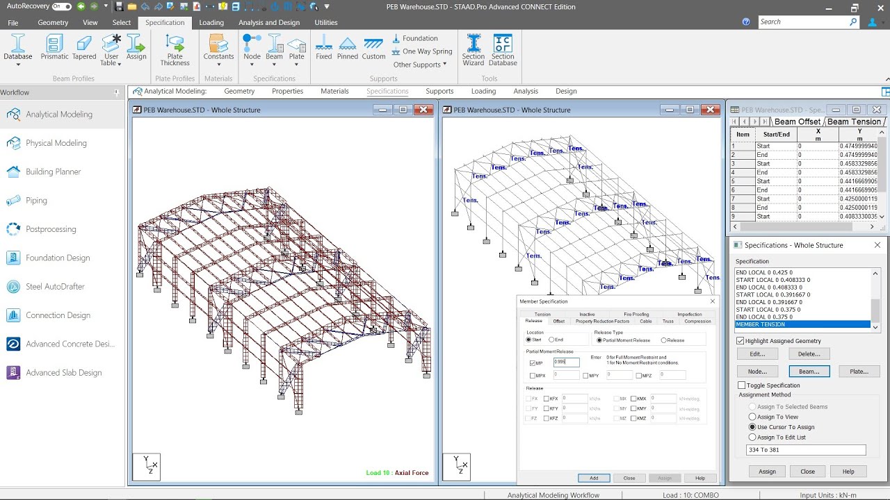PEB with Analytical Modeler: Part 2.3- Define Axial behavior of Bracing||TRUSS/Release, Tension-only