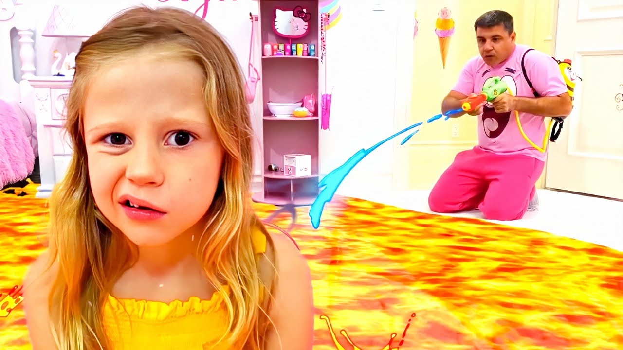 O chão é lava, papai salva Nastya da lava