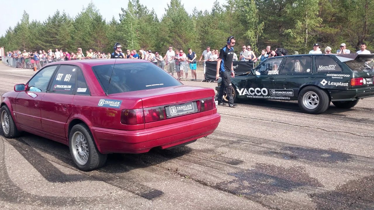 Audi S4 Quattro 2.2t 20v vs BMW E30 Touring M50 2.9t 1/4 mile drag race