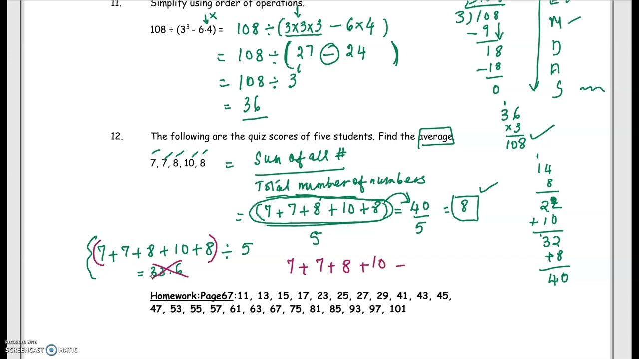 Mth098 Exponents, Square Roots, Order of operations Part 3
