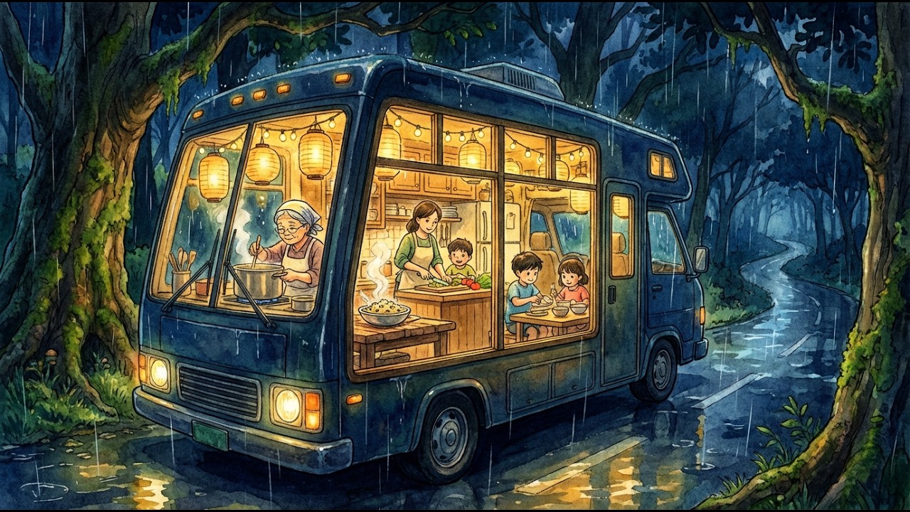 A Mobile Home Life Lantern-Light Dinner & Garlic Butter🍄‍🟫Mushroom Rice Cooking | Ghibli-Style Video