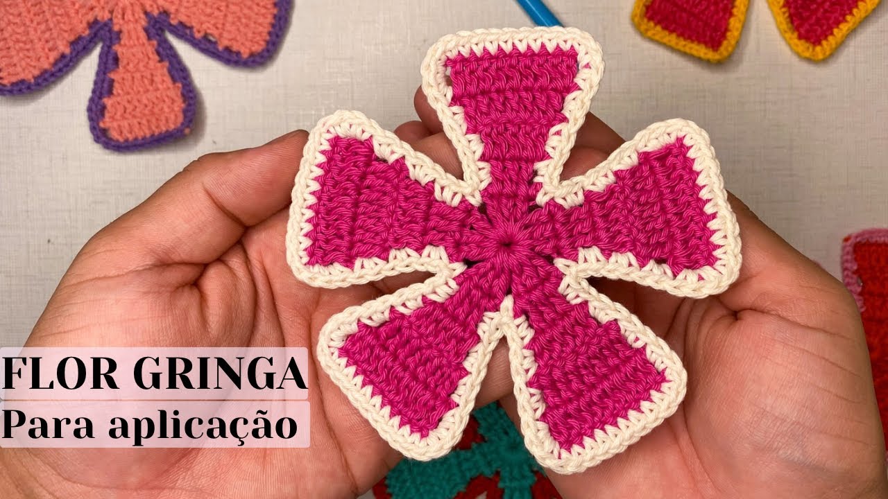 Flor gringa para aplicação - flower crochet @Marcosjuniorcroche