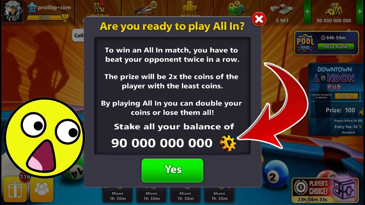 8 ball pool No Mercy ! 👀 All in Coins 90,000,000,000 🤯 300K Subscriber