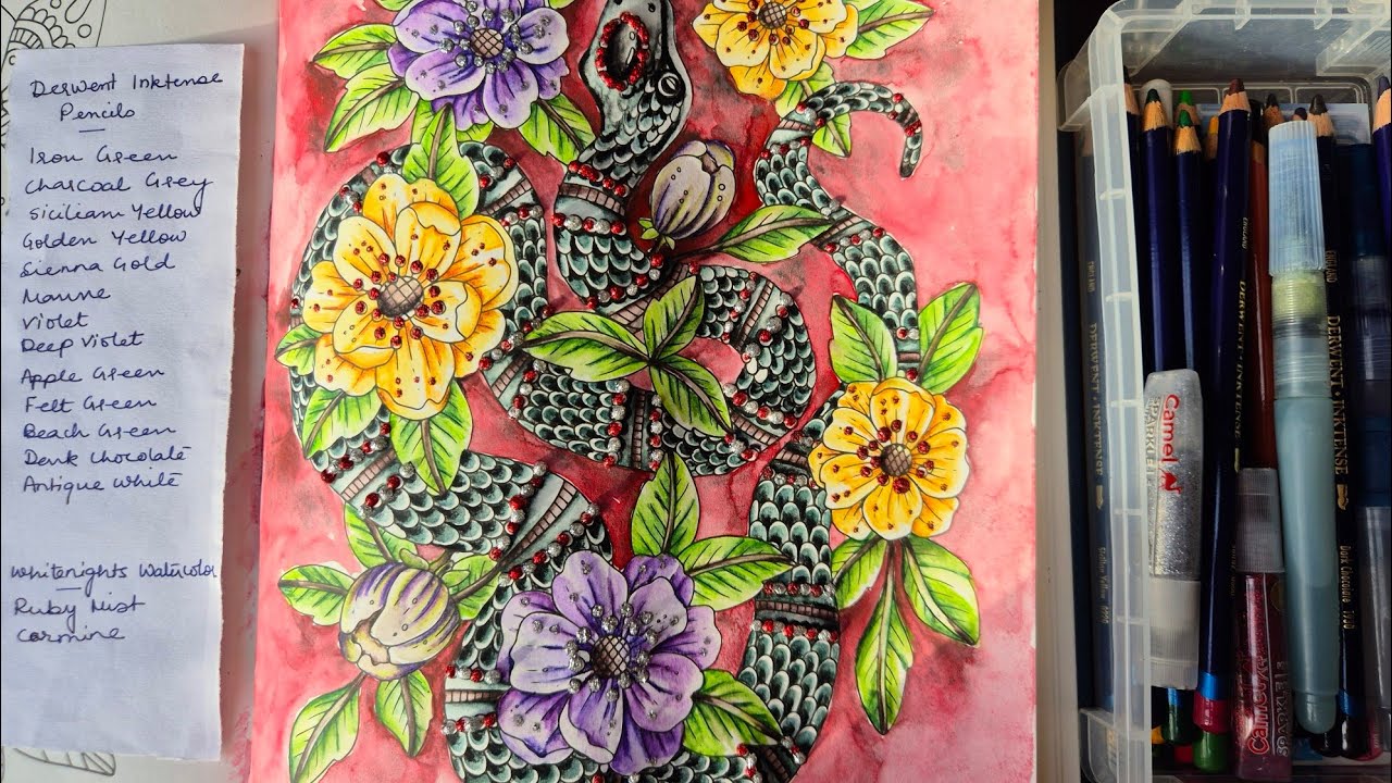 Derwent Inktense & Watercolor Background| Fairytale & Folklore Coloring Book|Emelie Lidehall Oberg|