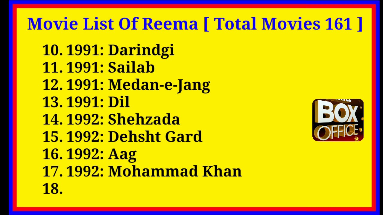 Filmography of Reema {1985 to 2015} pakistani herone all movie list uploaded by MBOM
