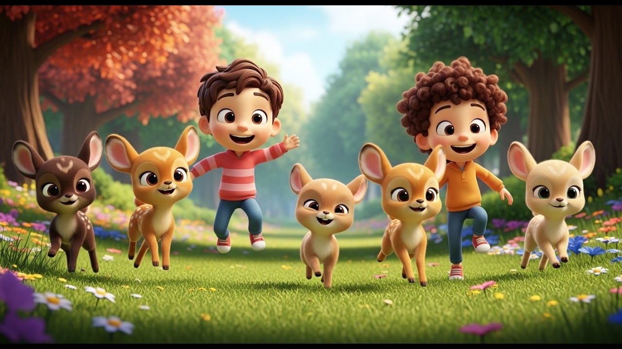 Five Little Fawn Friends Skip Skip Skip | Gentle Nature Song & Counting for Kids