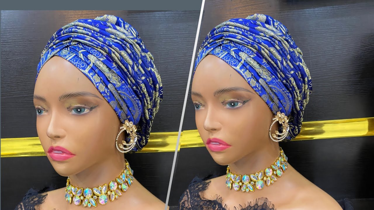 HOW TO MAKE BODY RUFFLES TURBAN WITH DAMASK FABRIC: Body ruffles turban made with brocade damask