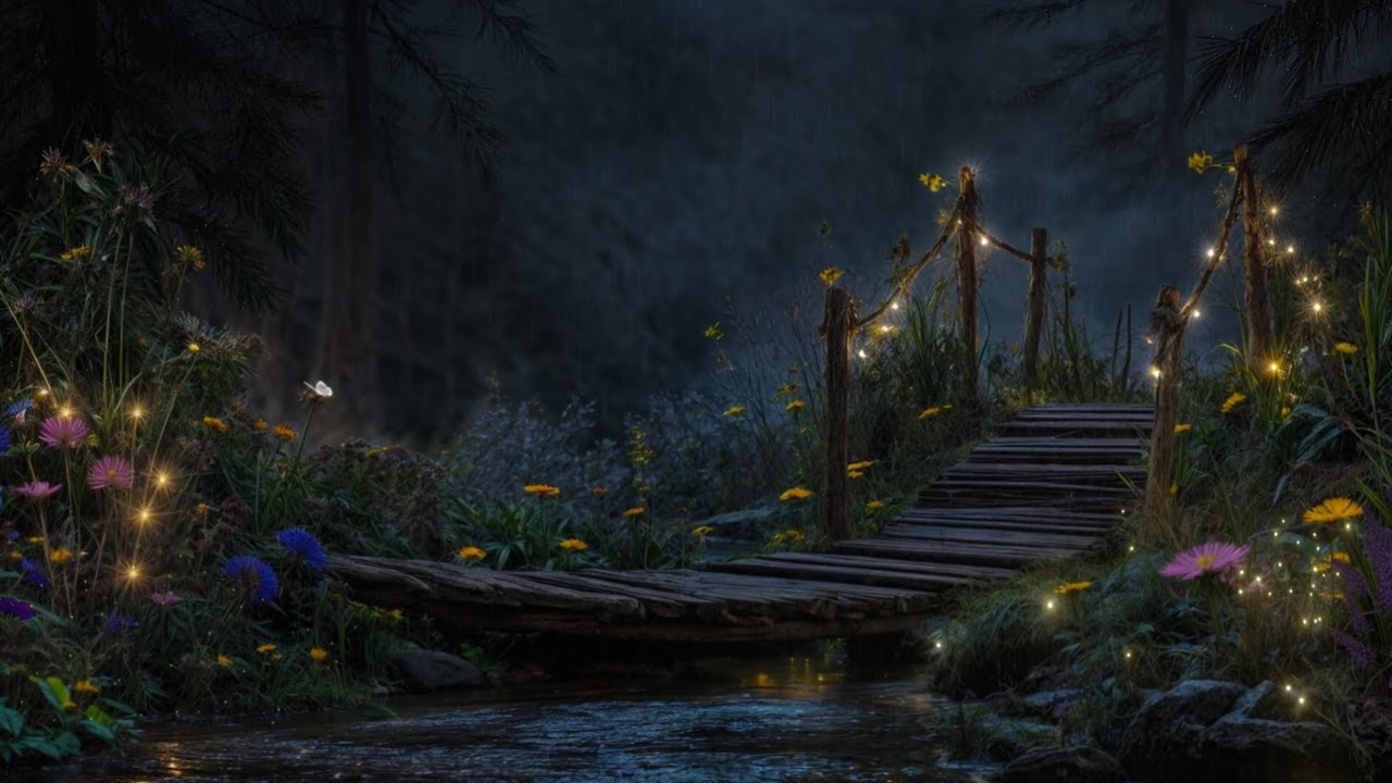 🌧️ Enchanted Forest Path at Night | Gentle Rain & Firefly Glow for Deep Sleep