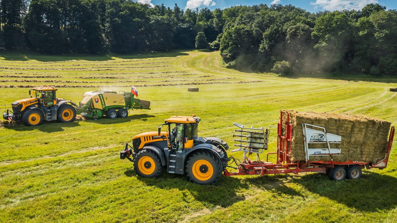 Lisovanie sena a zber balíkov 2024 | JCB Fastrac 8330 Icon | Krone Big Pack | Arcusin AutoStack