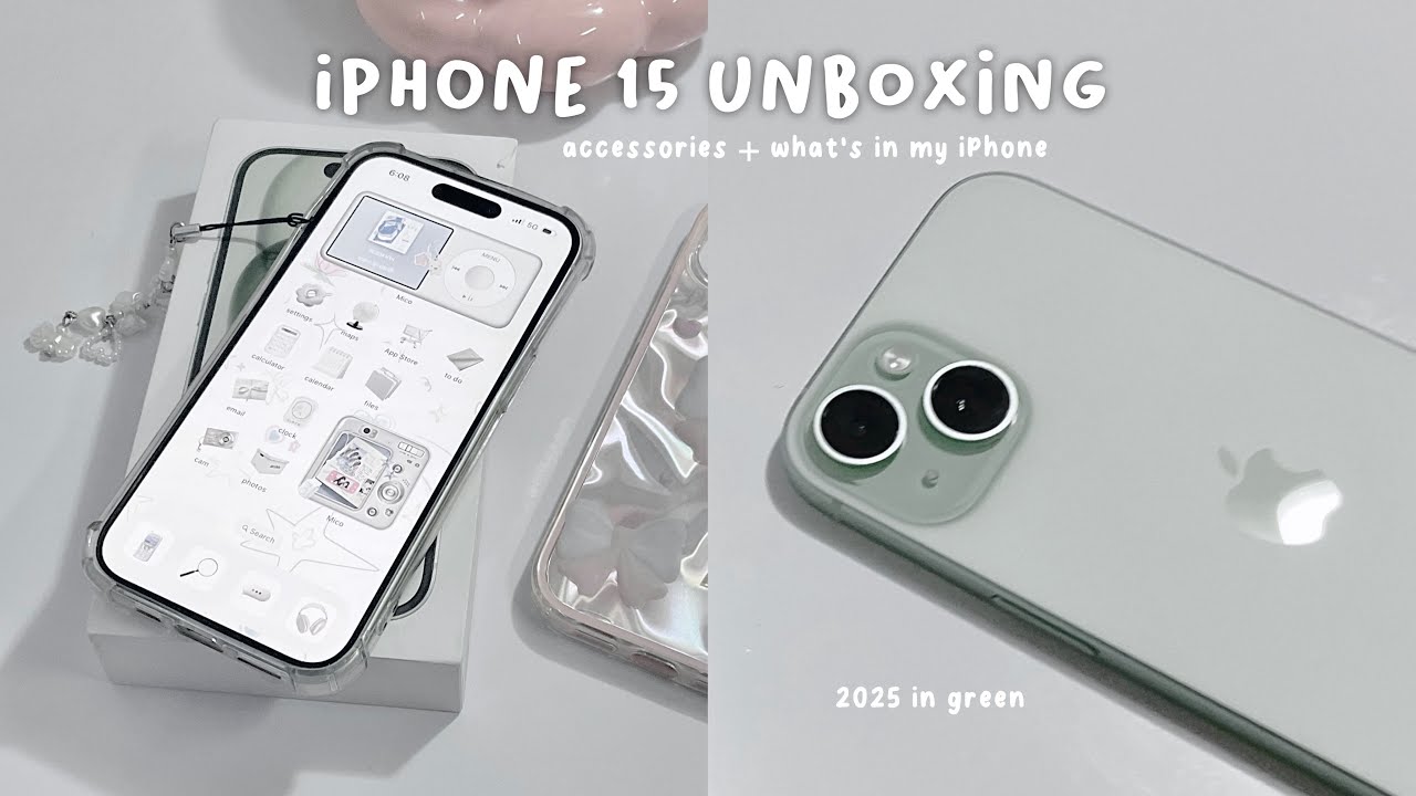iPhone 15 (green) 🍵 unboxing + aesthetic setup ft. MICO, accessories & camera test