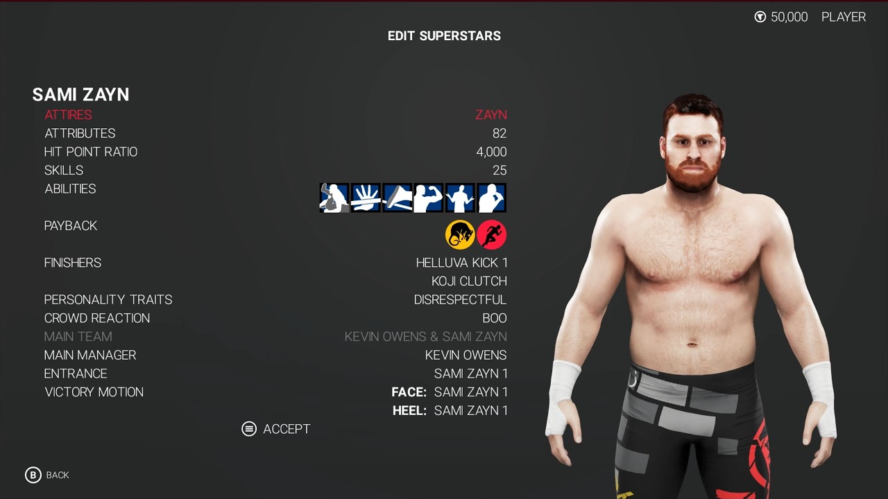WWE 2K19 Sami Zayn Stats & Attributes