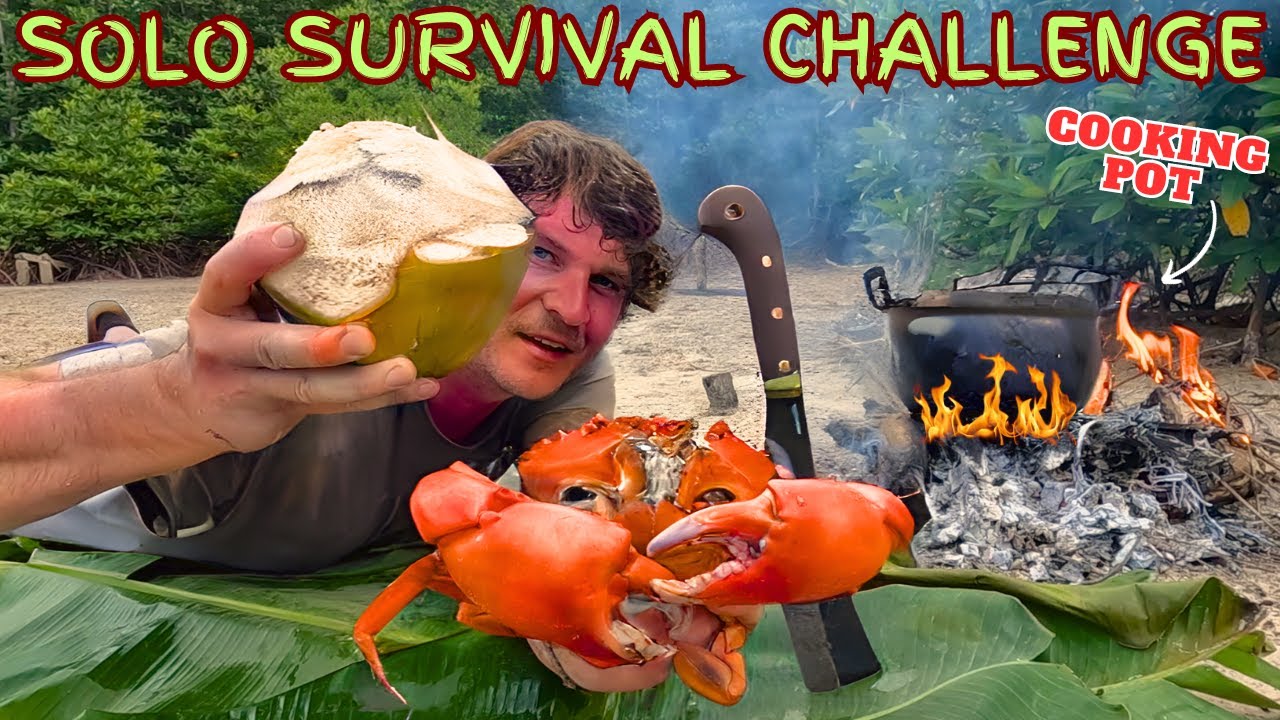 SOLO SURVIVAL CHALLENGE - Hunting Wild Food on a Tropical Island - No Food - Catch and Cook