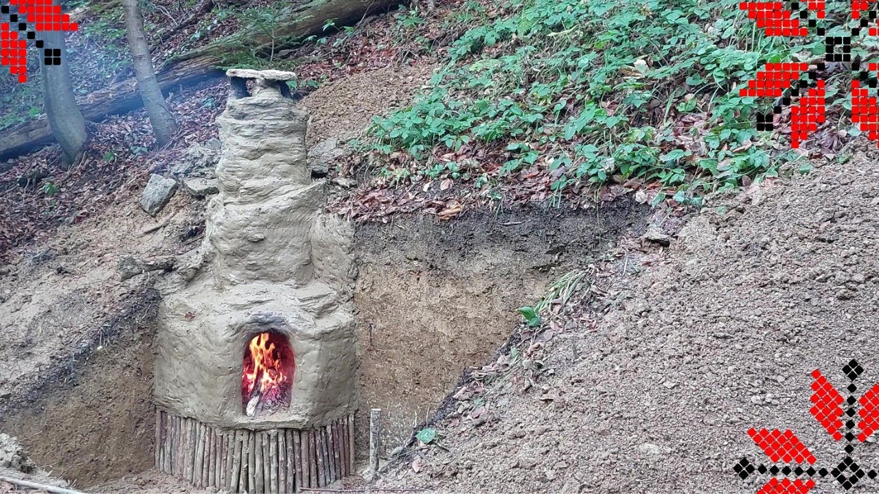 Building Bushcraft, Clay Fireplace.Clay and stone oven.
