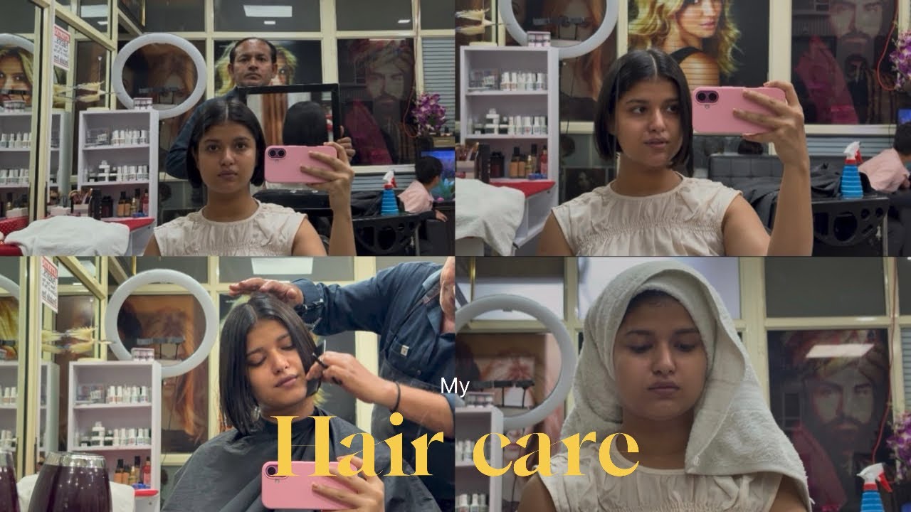 My Hair care + Hair cut day , Bob cut style , My hair cut vlog part 4 #haircare #bobhaircut