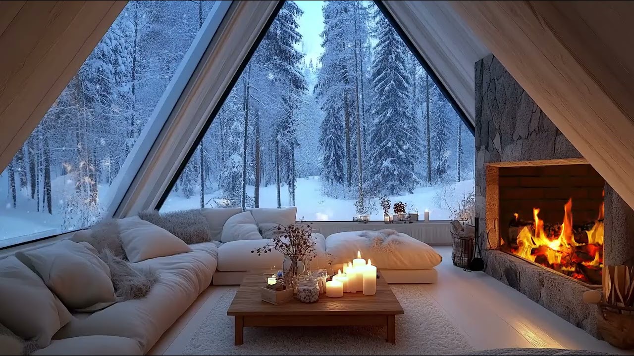 Peaceful Winter Night ❄️ Soft Piano & Fireplace Sounds 🌙 Cozy Ambience for Deep Focus & Relaxation