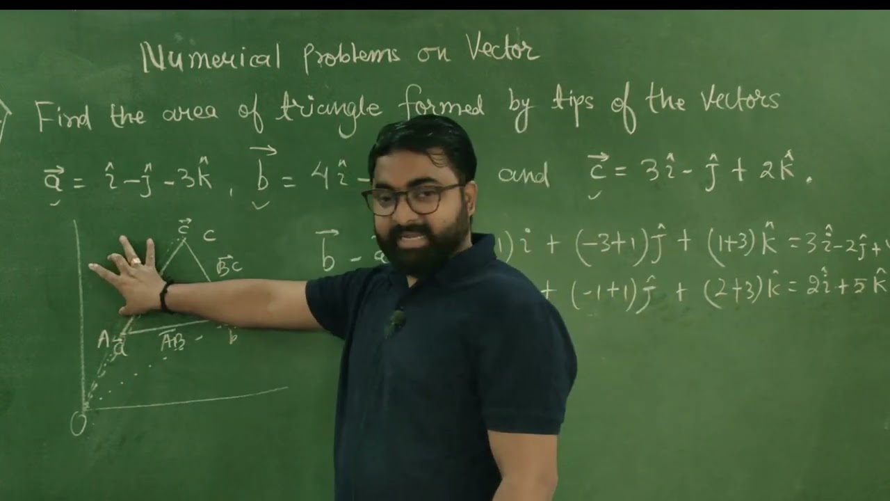 find the area of triangle formed by the tips of vector a = i -j-3k....