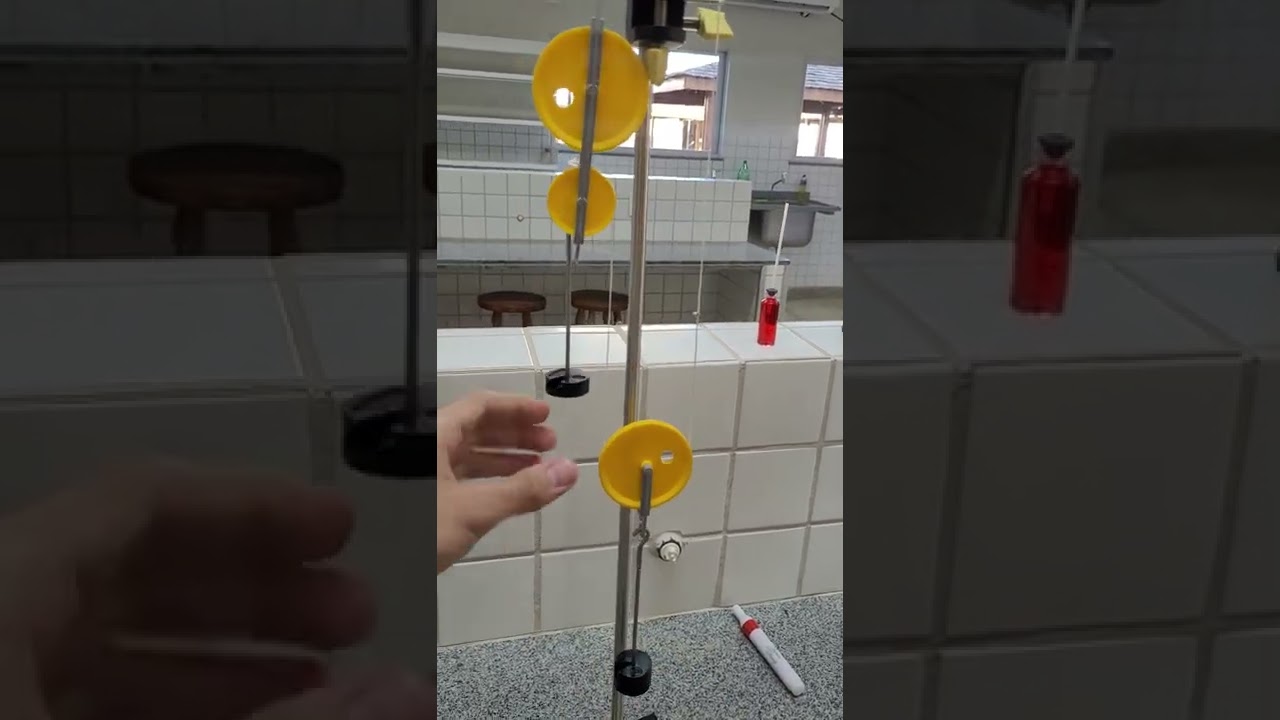 Sistema com roldanas de di&acirc;metros diferentes atuando na pr&aacute;tica. Leis de Newton.