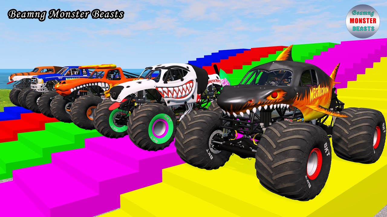 Transport Monster Trucka na naczepie z potr&oacute;jną platformą &ndash; BeamNG Monster Beasts #024