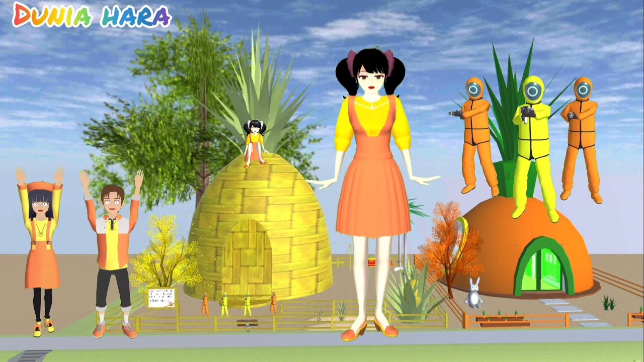 Boneka Squid Game Raksasa | Yuta ke Rumah Nenas Wortel Serba Warna Boneka | Sakura School Simulator