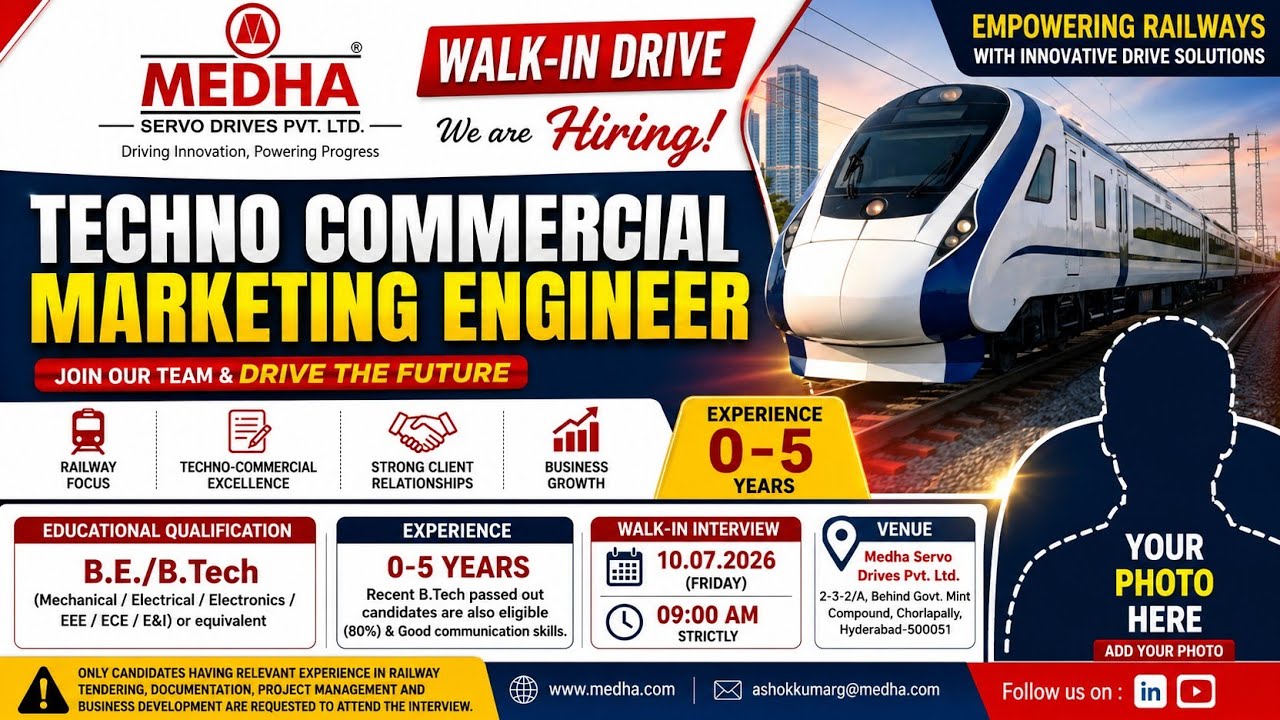 Medha Servo Drives Walk-in Interview 2026 | B.Tech Freshers & 0&ndash;5 Years Experience | Job