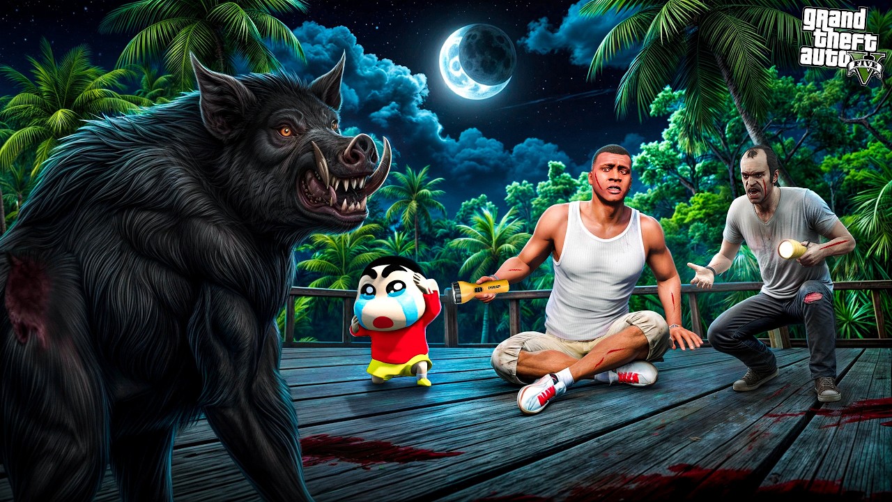 Franklin & Shinchan Survive in a Tree House from MONSTER PIGS! 😱🐷 | GTA 5 Malayalam