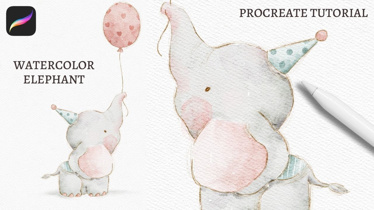 Как нарисовать милого акварельного слона в цифровом формате в Procreate | Иллюстрировать персонаж...