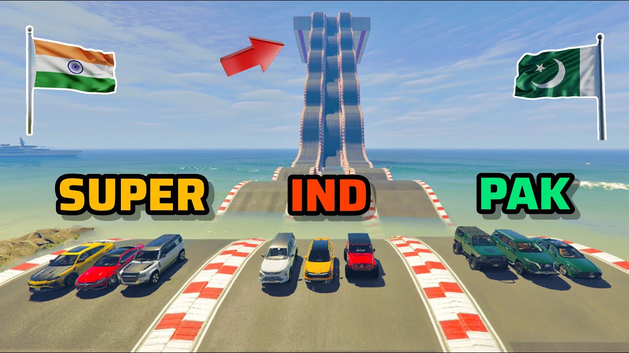 Wavy Track Climb ramp Challenge | Pakistan Vs Indian Vs Super Cars | GTA 5 Gameplay