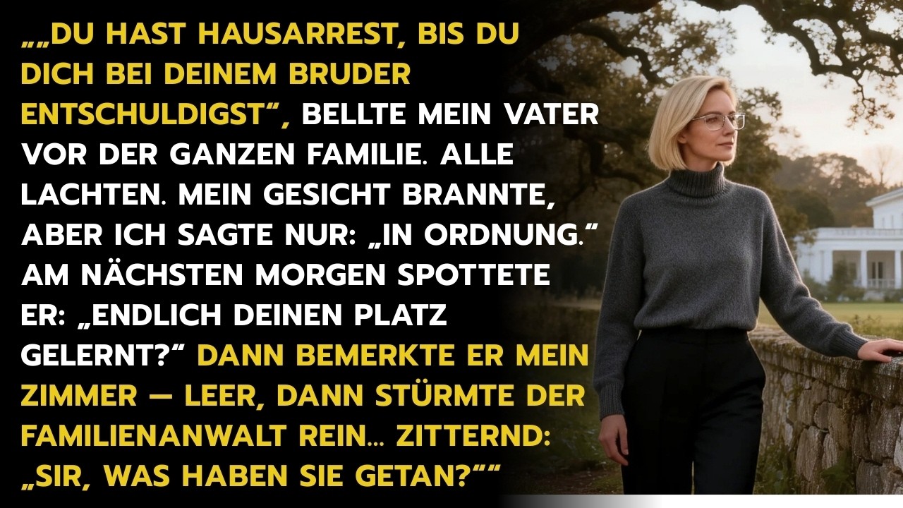 Mein Vater stellte mich vor 30 Verwandten unter Hausarrest – bis sein Anwalt die Wahrheit brachte.