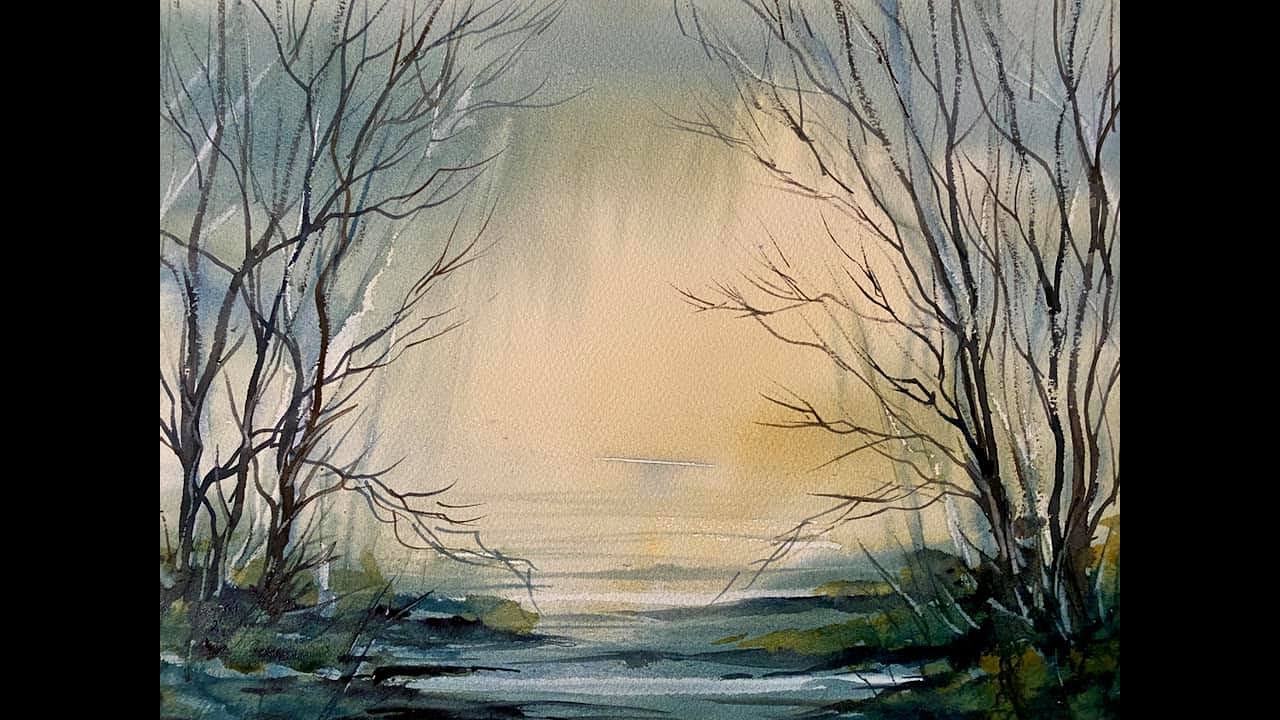 How To Paint A Loose Watercolour Misty Woodland Stream, Beginners Watercolor Landscape Painting
