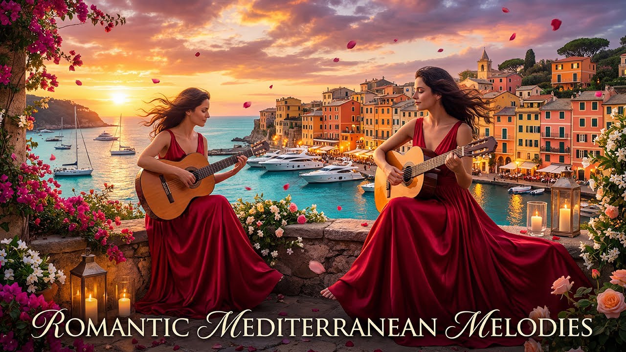 Danzas del Atardecer Mediterráneo | Guitarra Española y Violín Romántico entre Rosas y Mar