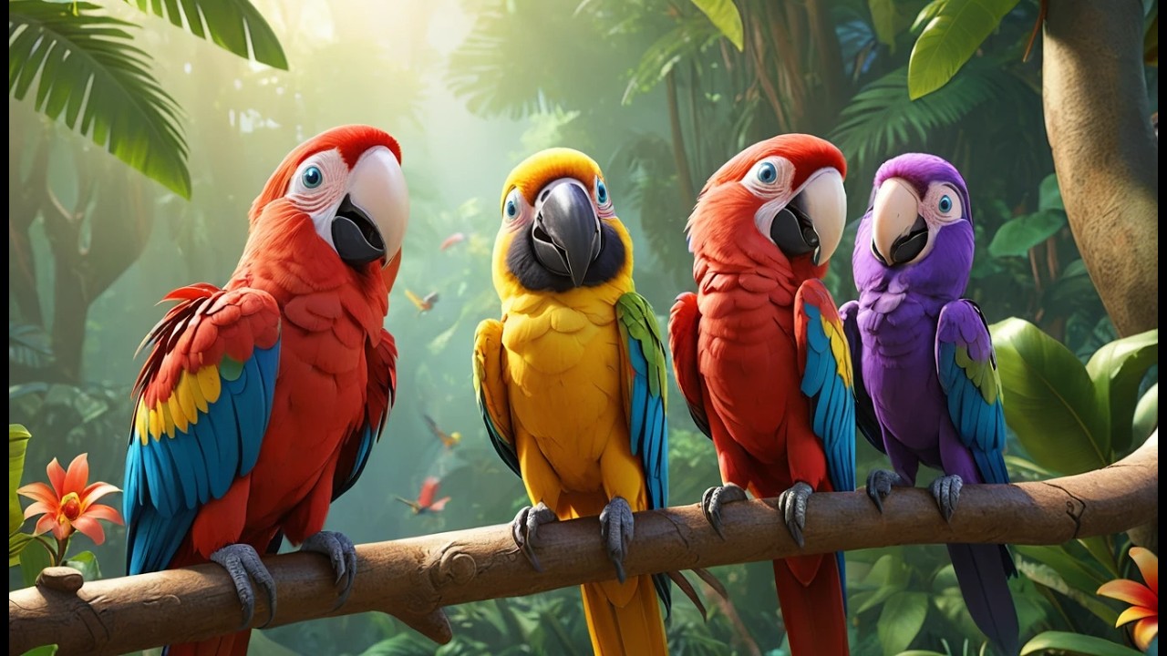 Cinco Pequeños Guacamayos Graznan Graznan | Canciones de Aves Tropicales y Conteo
