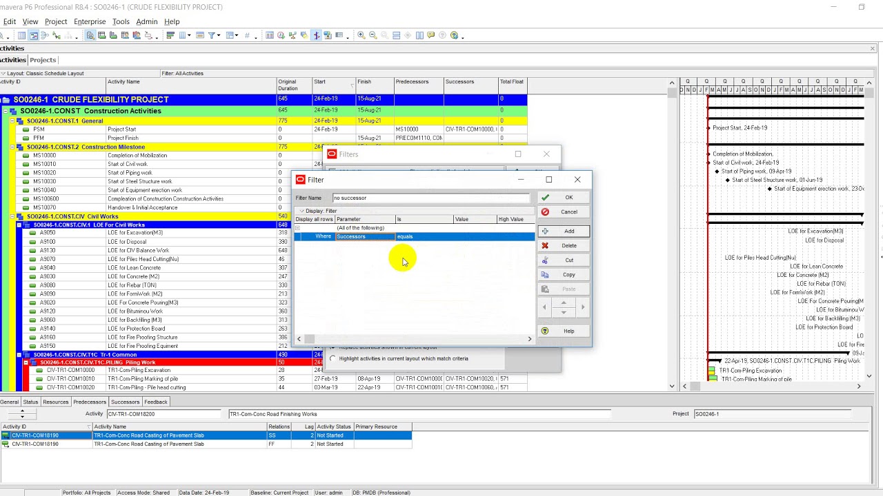 Introduction to Primavera P6:How to filter open end activities