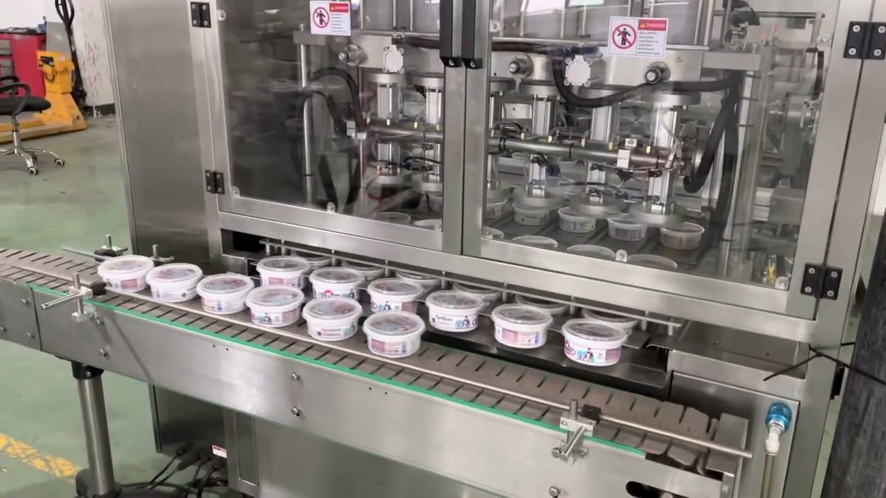 Automatic 6 station hummus dipping sauce cup tray filling machine