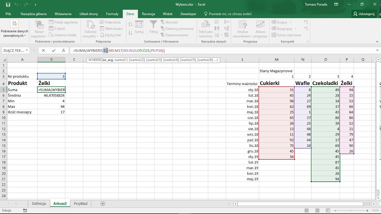 Excel- funkcja Wybierz