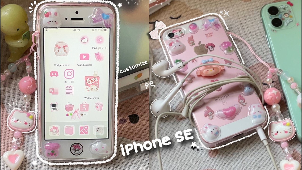 iPhone SE (2016) ♡ Refresh ✦ Case Stickers + Aesthetic Pink Home Screen Customization 💖