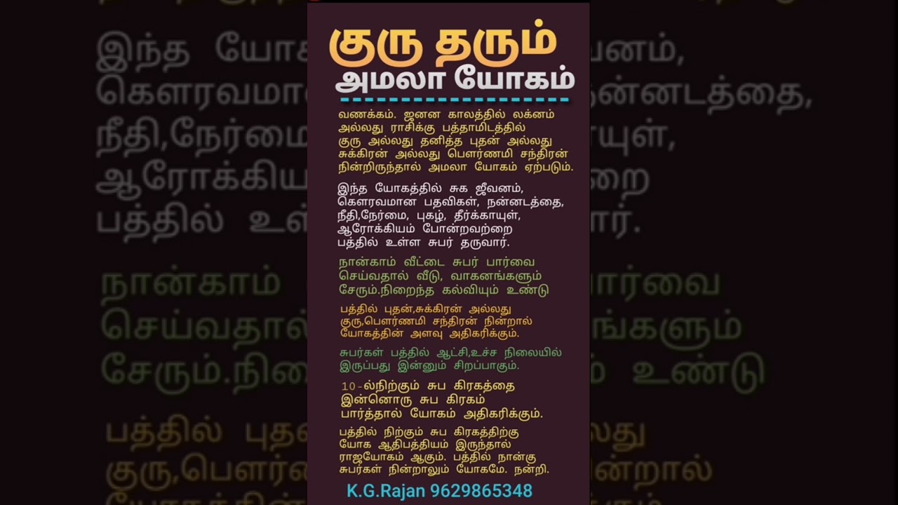குரு தரும் அமலா யோகம். #9629865348 #astrology