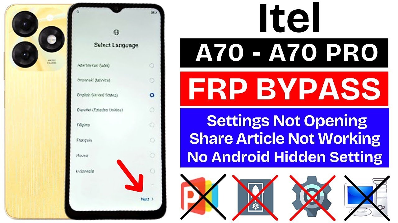 Itel A70 | A70 Pro Google/Frp Bypass Without Pc 2025 Setting Not Opening - No Android Hidden Setting