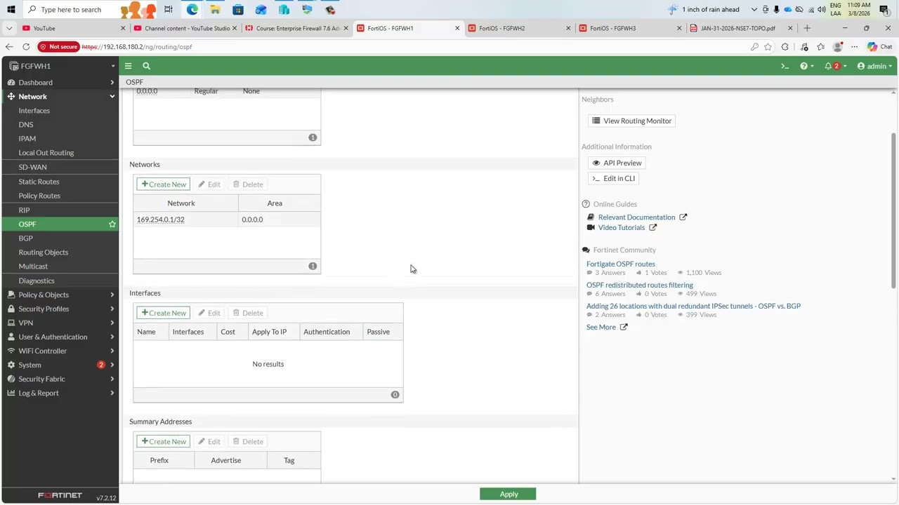 Fortinet Labs - ADVPN Hub and Spoke - OSPFv2 2/5