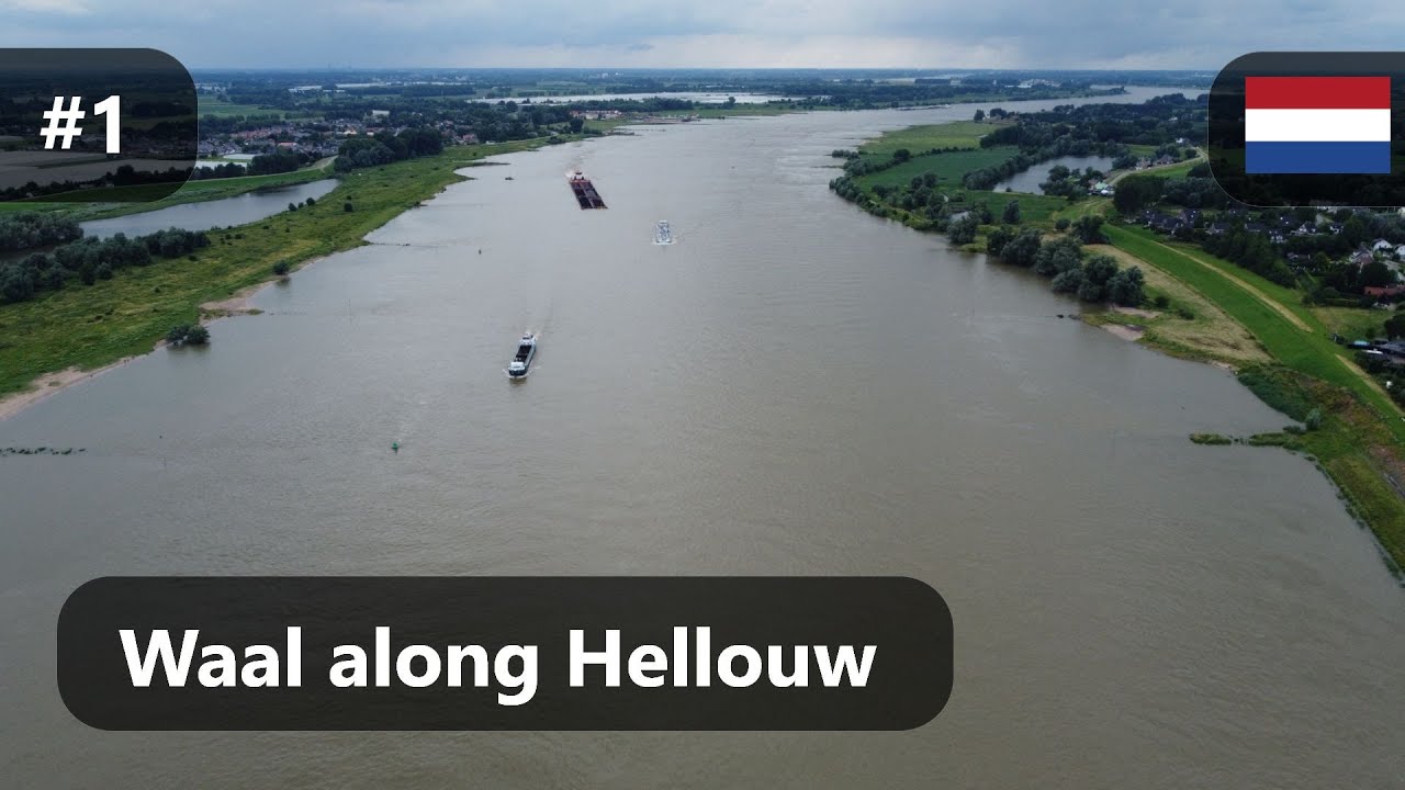 The Waal River Near Hellouw During A Cloudy Summer Day - Gelderland The Netherlands (drone 1080p)
