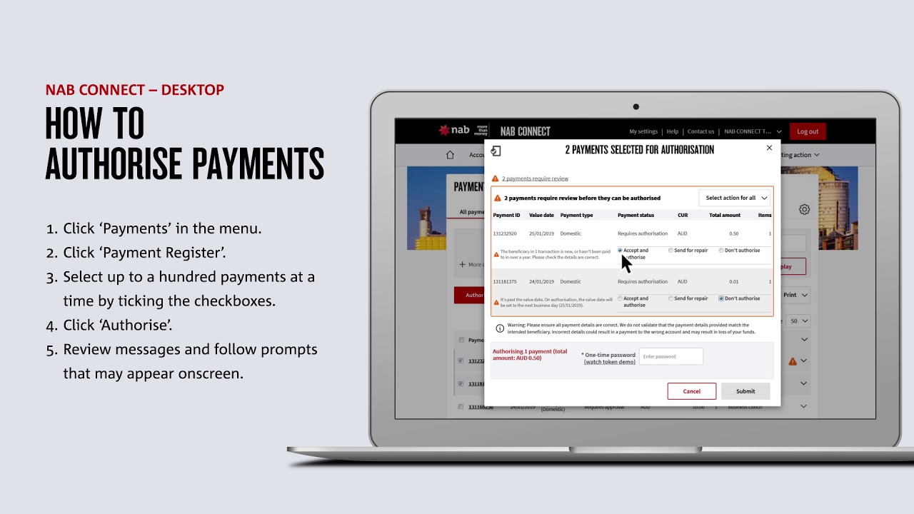 How to authorise payments