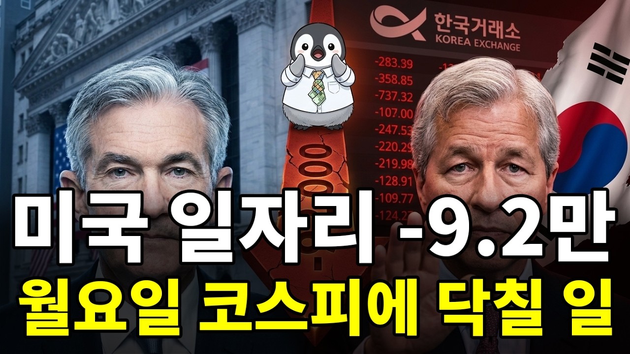 미국 일자리 9만 2천 개 증발했습니다. 월요일 코스피에 세 가지가 동시에 덮칩니다