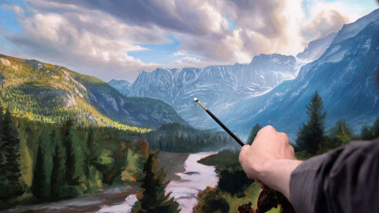 Oil Painting Lifelike Mountains - Full Process