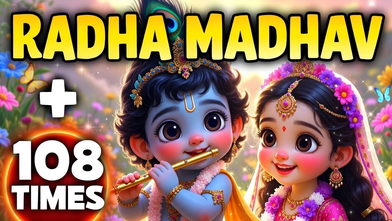 Radha Madhav 108 Times | 1 Hour Nonstop Bhajan for Kids | Krishna Devotional Song
