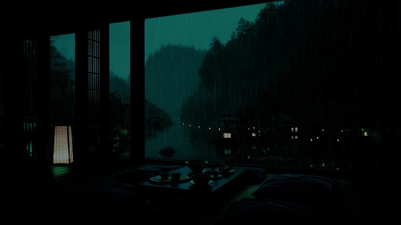 Calm Riverside Cabin Rain Sounds 🌧 | Dark, Relaxing Ambience for Deep Sleep & Rest